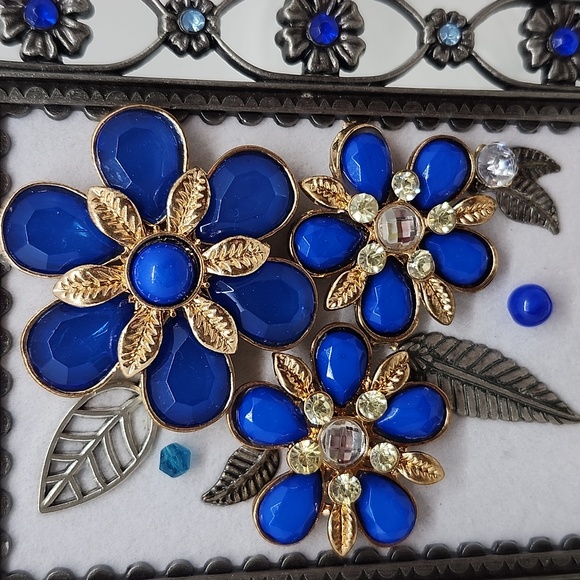 Elegant Blue and Silver Floral Picture Frame Floral Jewerly Art Picture - Picture 4 of 7